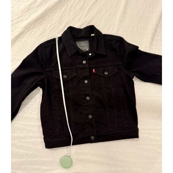Levi’s Trucker Jacket Women’s Medium Black Denim Y2k 90s Grunge - Picture 6 of 16